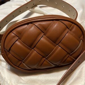 Steve Madden Brown Woven Leather Belt Bag
